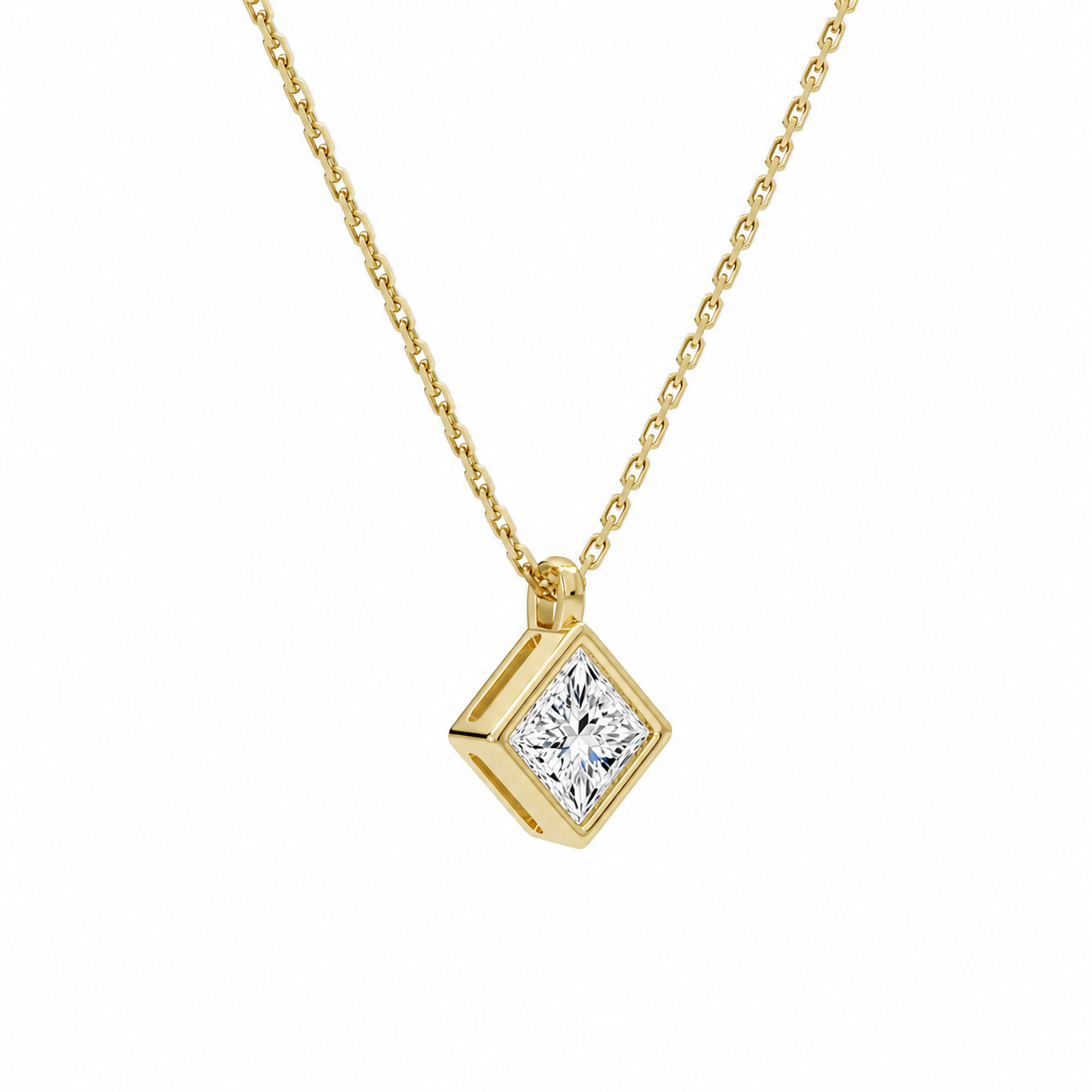 Stellaire Princess Bezel Solitaire Diamond Pendant Necklace in 18K Yellow Gold second product view