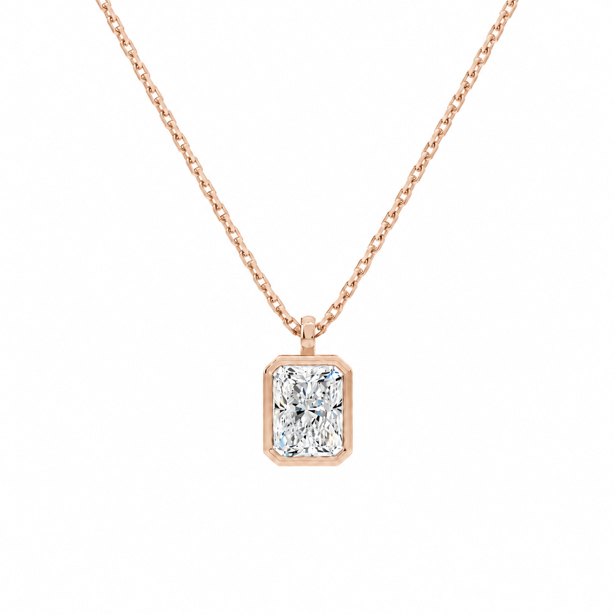Stellaire Radiant Bezel Solitaire Lab-Grown Diamond Pendant Necklace in 14K Rose Gold, front view