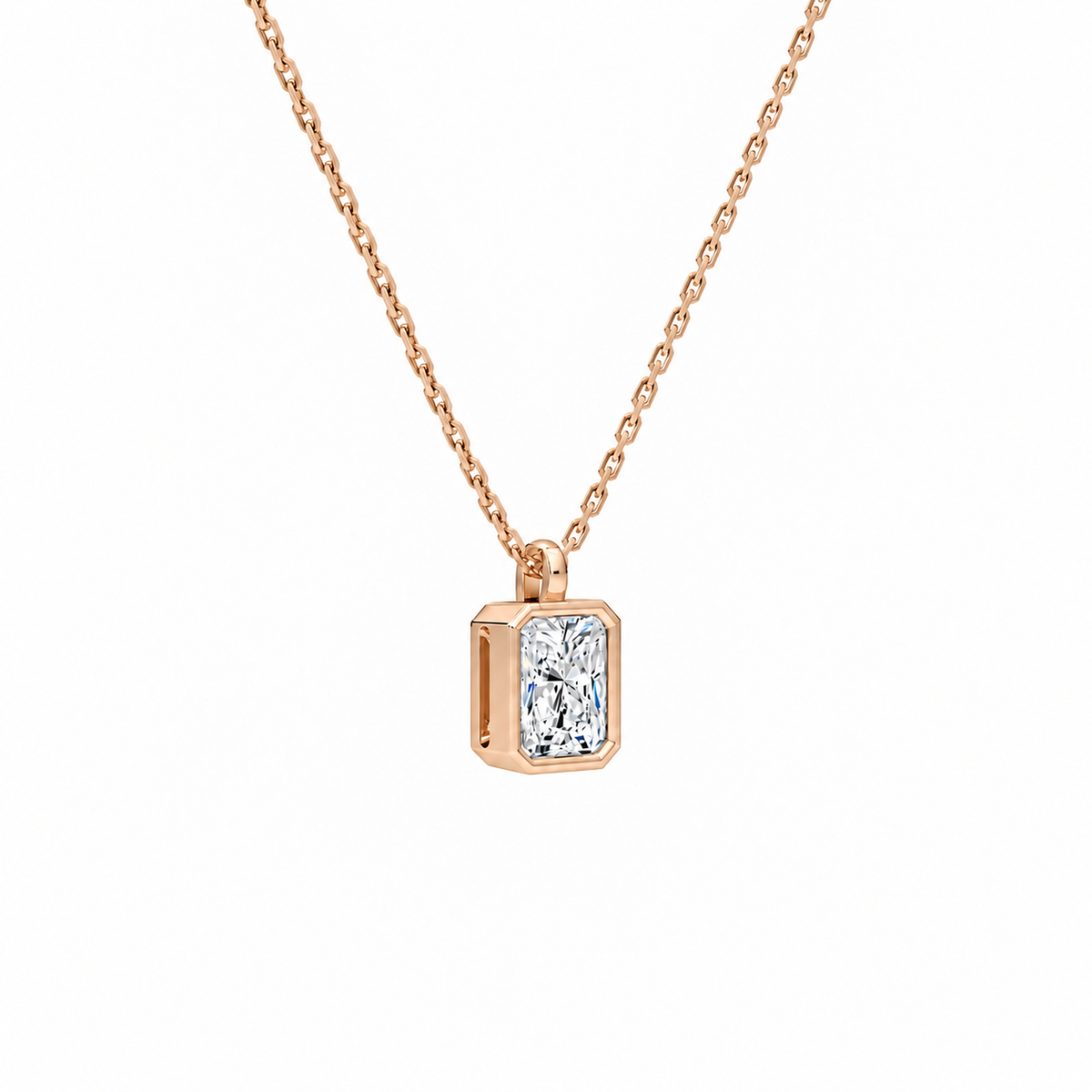 Stellaire Radiant Bezel Solitaire Lab-Grown Diamond Pendant Necklace in 14K Rose Gold, alternate product view