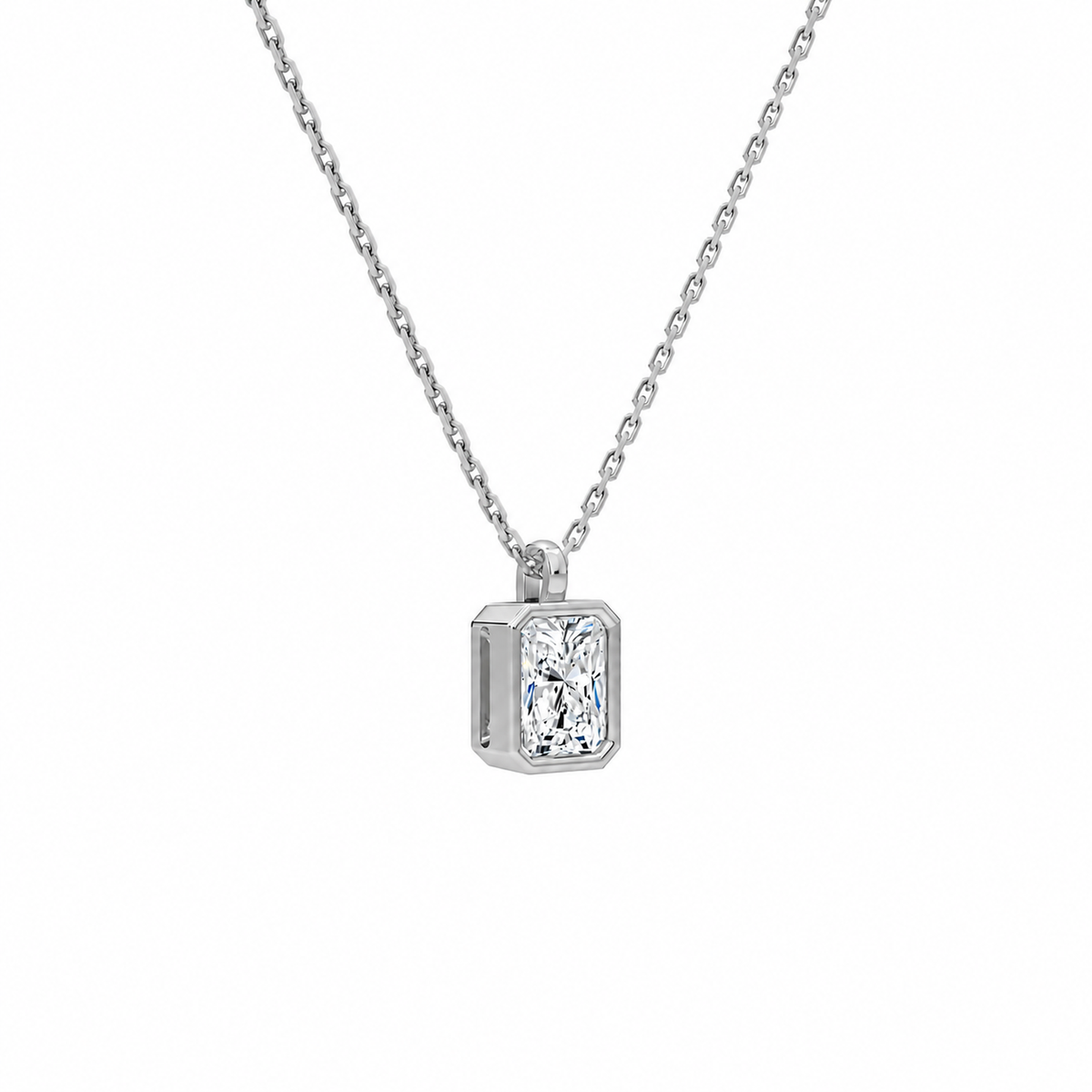 Stellaire Radiant Bezel Solitaire Lab-Grown Diamond Pendant Necklace in 14K White Gold, alternate product view
