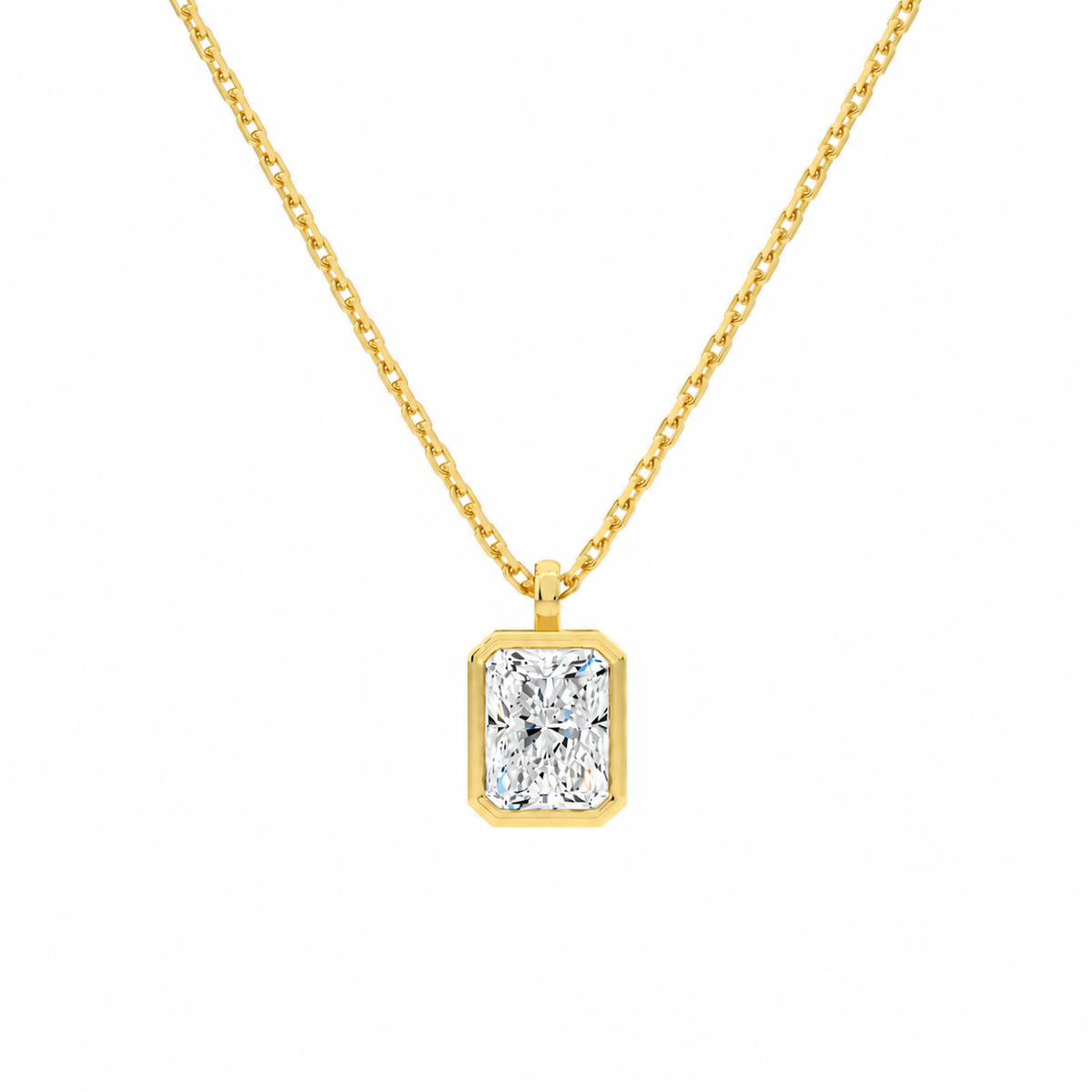 Stellaire Radiant Bezel Solitaire Lab-Grown Diamond Pendant Necklace in 14K Yellow Gold, front view
