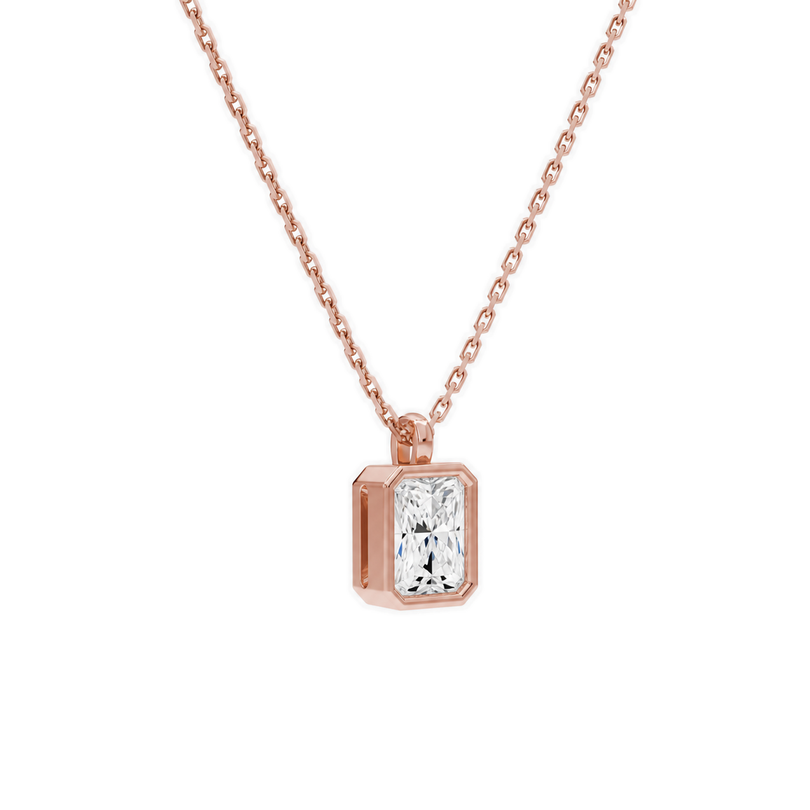 Stellaire Radiant Bezel Solitaire Diamond Pendant Necklace in 14K Rose Gold second product view