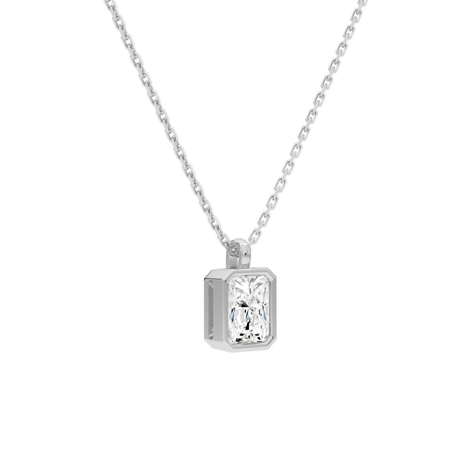 Stellaire Radiant Bezel Solitaire Diamond Pendant Necklace in 14K White Gold second product view