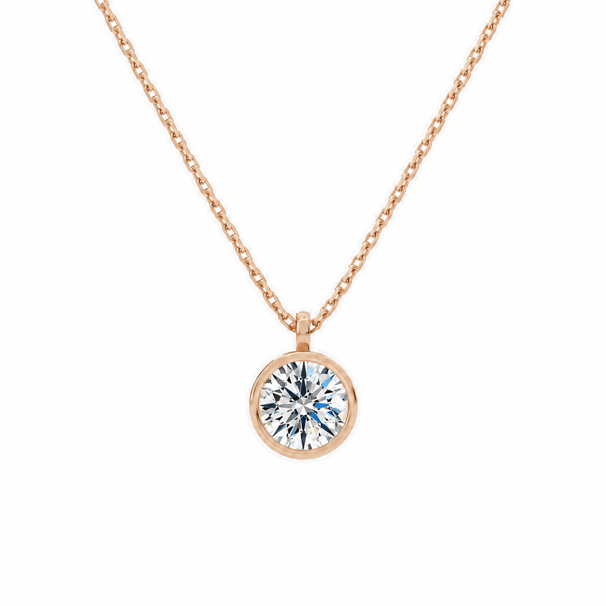Stellaire Round Bezel Solitaire Lab-Grown Diamond Pendant Necklace in 14K Rose Gold, front view