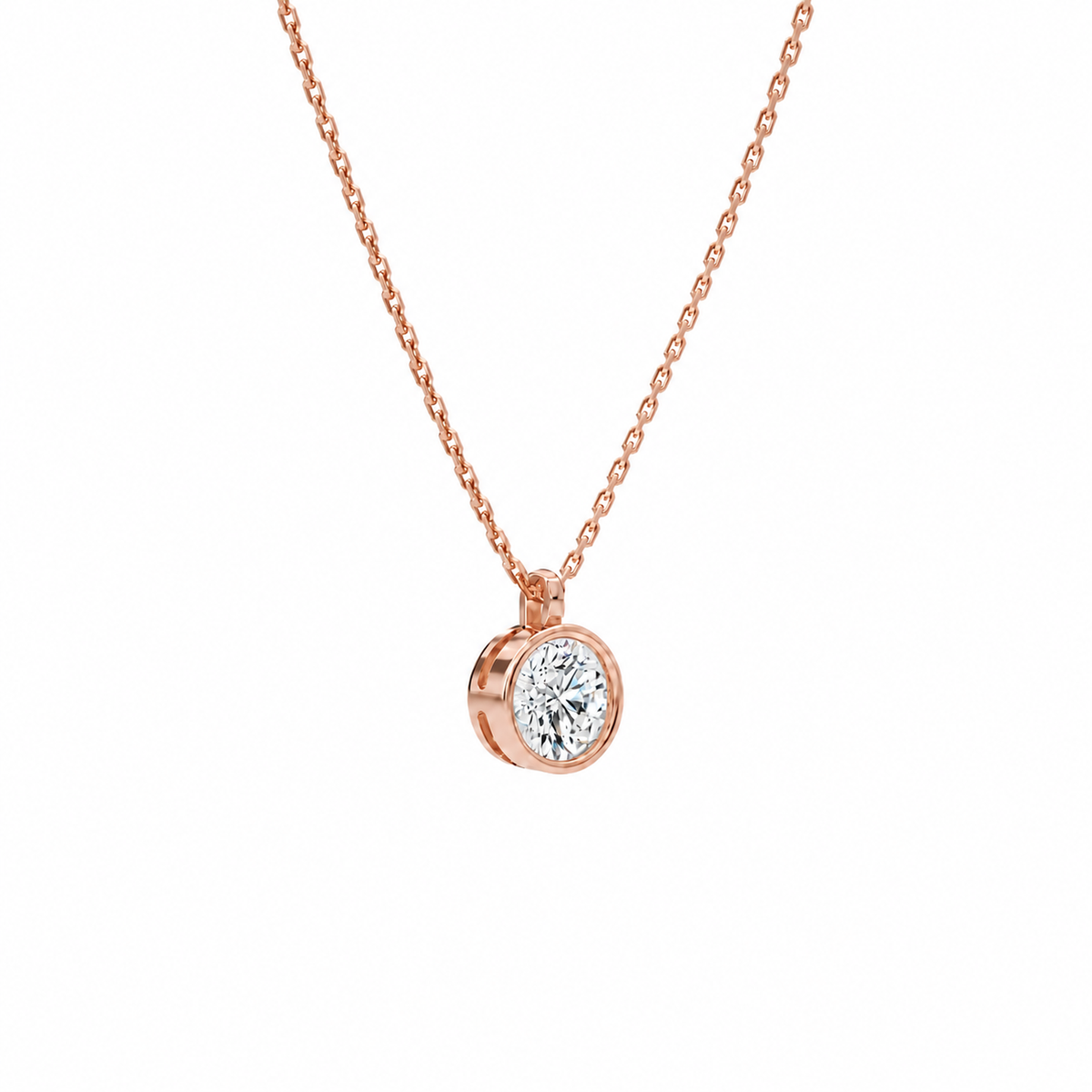 Stellaire Round Bezel Solitaire Lab-Grown Diamond Pendant Necklace in 14K Rose Gold, alternate product view