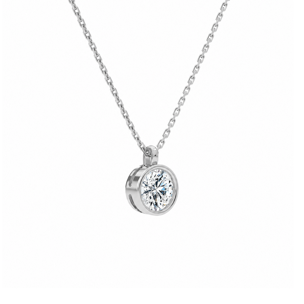 Stellaire Round Bezel Solitaire Lab-Grown Diamond Pendant Necklace in 14K White Gold, alternate product view