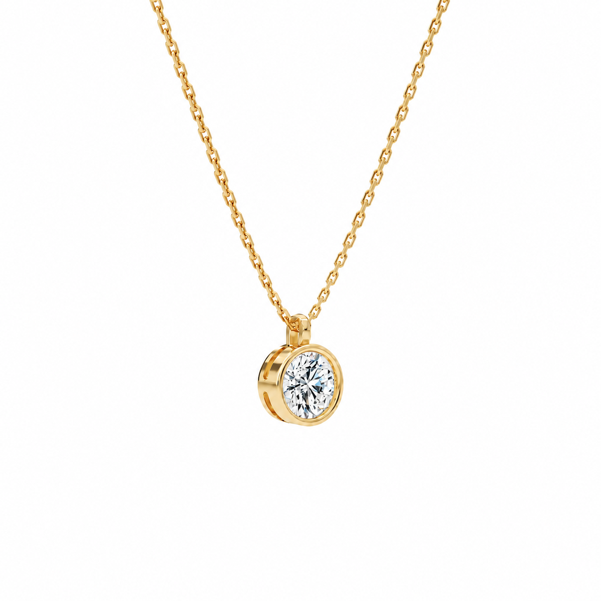 Stellaire Round Bezel Solitaire Lab-Grown Diamond Pendant Necklace in 18K Yellow Gold, alternate product view