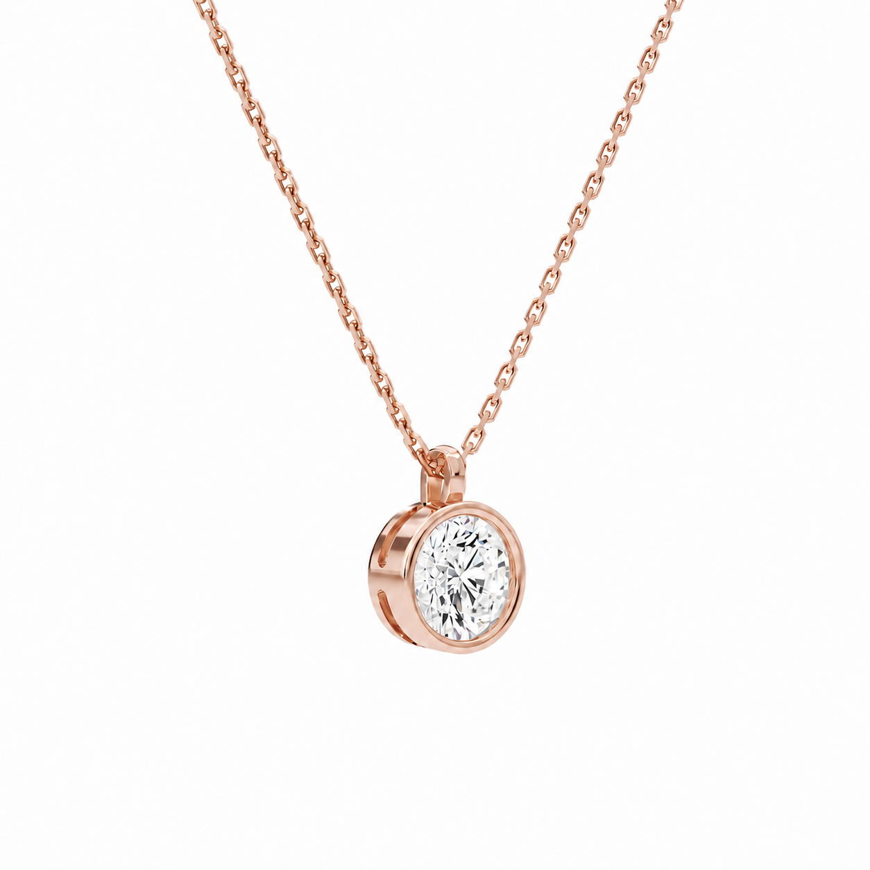 Stellaire Round Bezel Solitaire Diamond Pendant Necklace in 14K Rose Gold second product view
