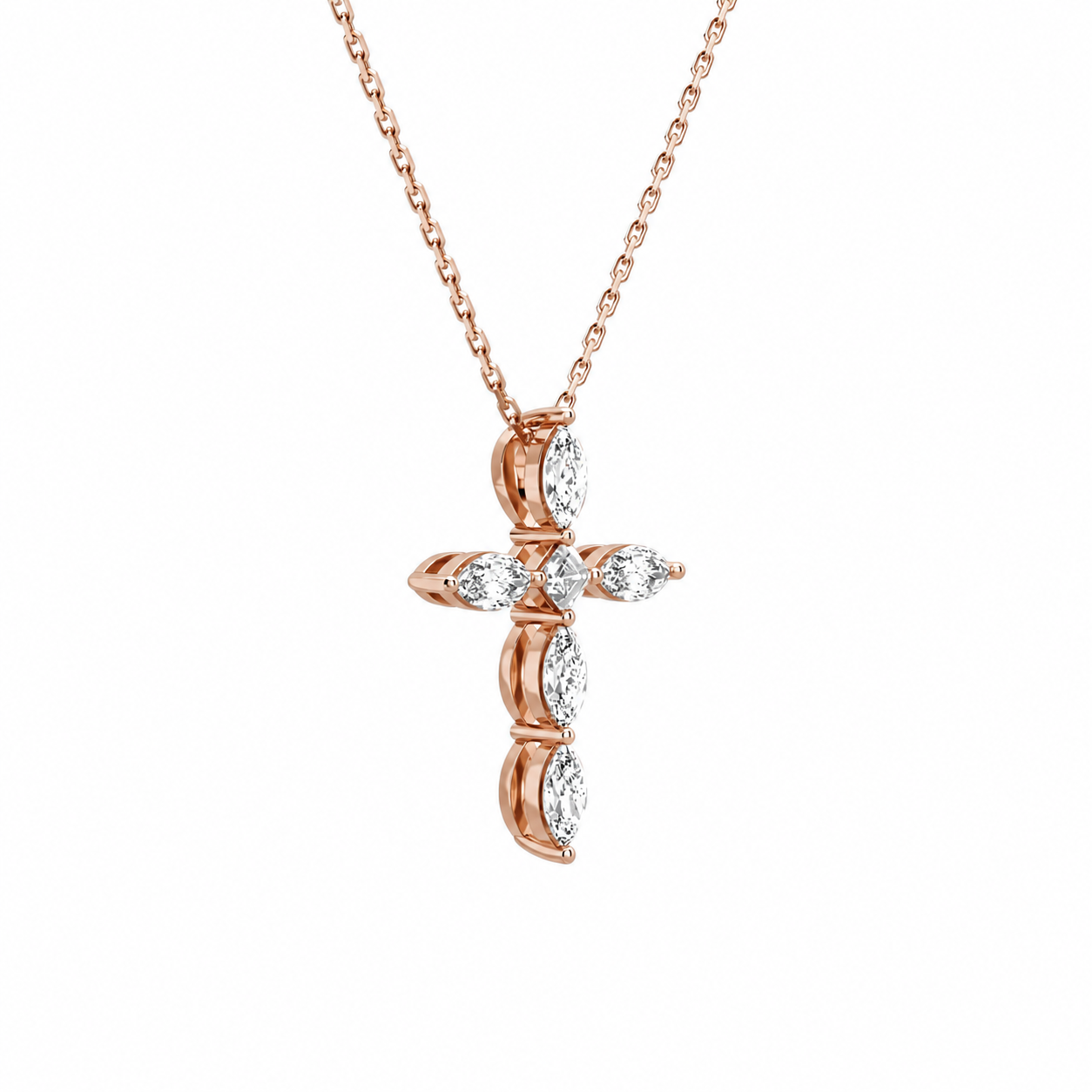 Saphira Cross Diamond Necklace in 14K Rose Gold second product view