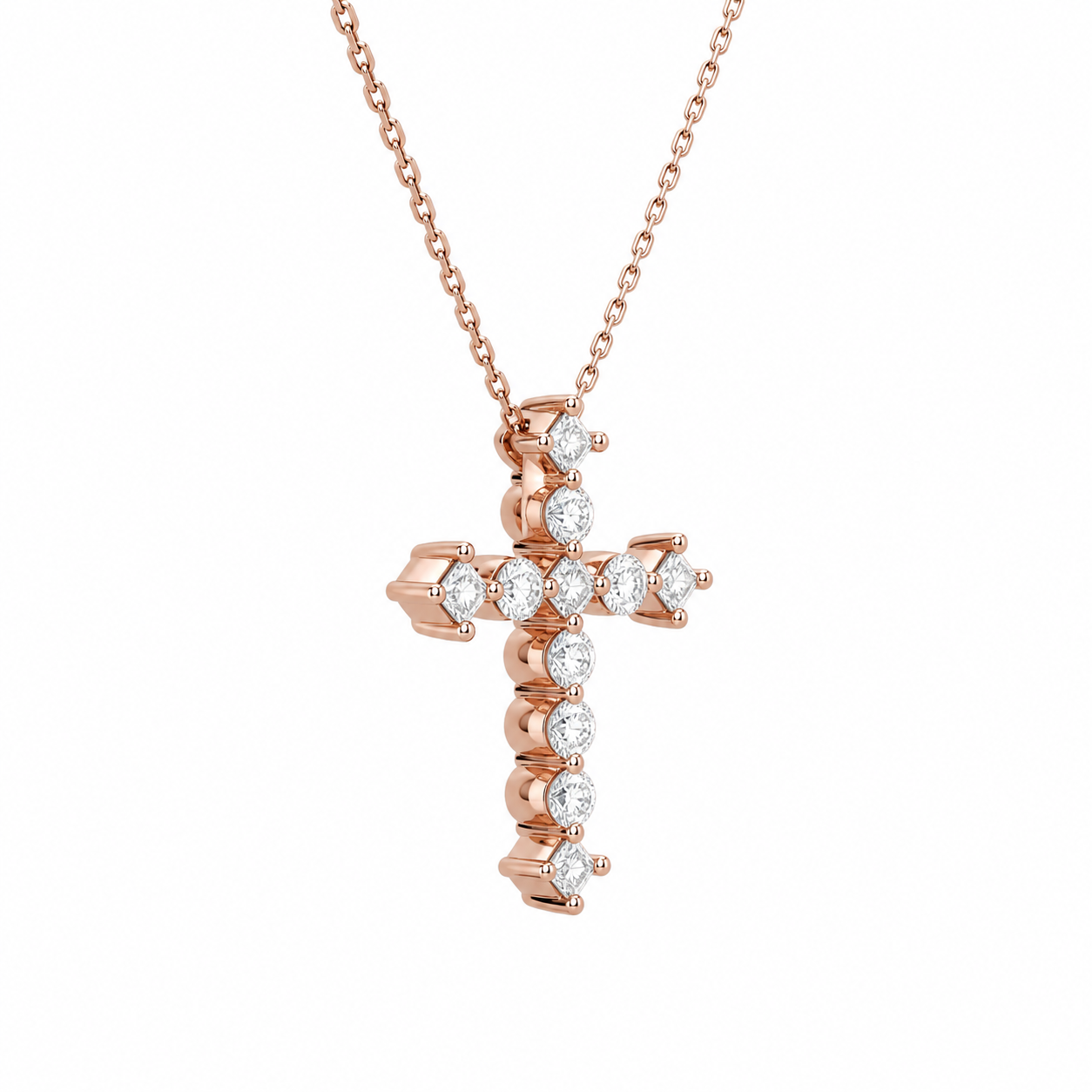 Thea Cross Diamond Pendant Necklace in 14K Rose Gold second product view