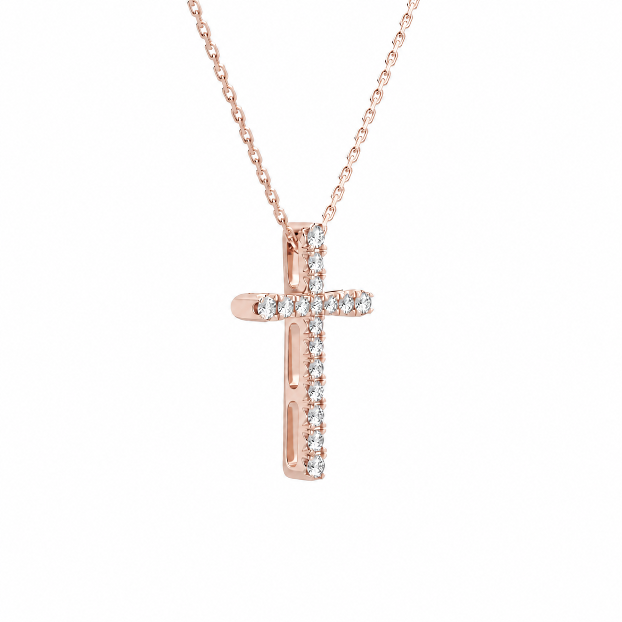 Yara French Pave Cross Diamond Pendant Necklace in 14K Rose Gold second product view