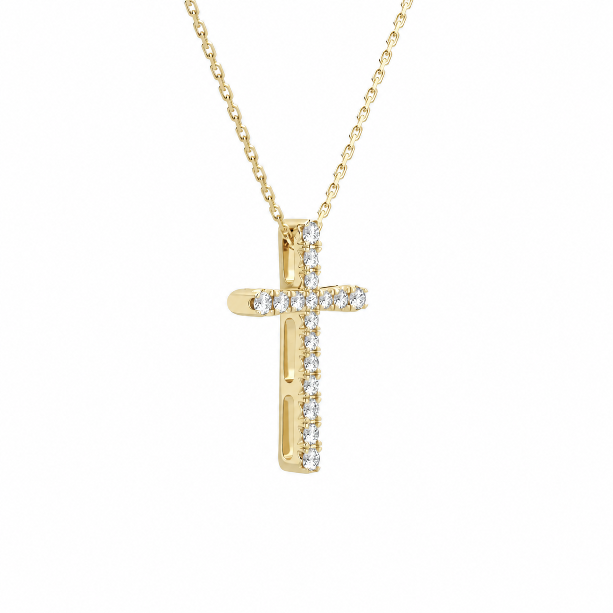 Yara French Pave Cross Diamond Pendant Necklace in 14K Yellow Gold second product view