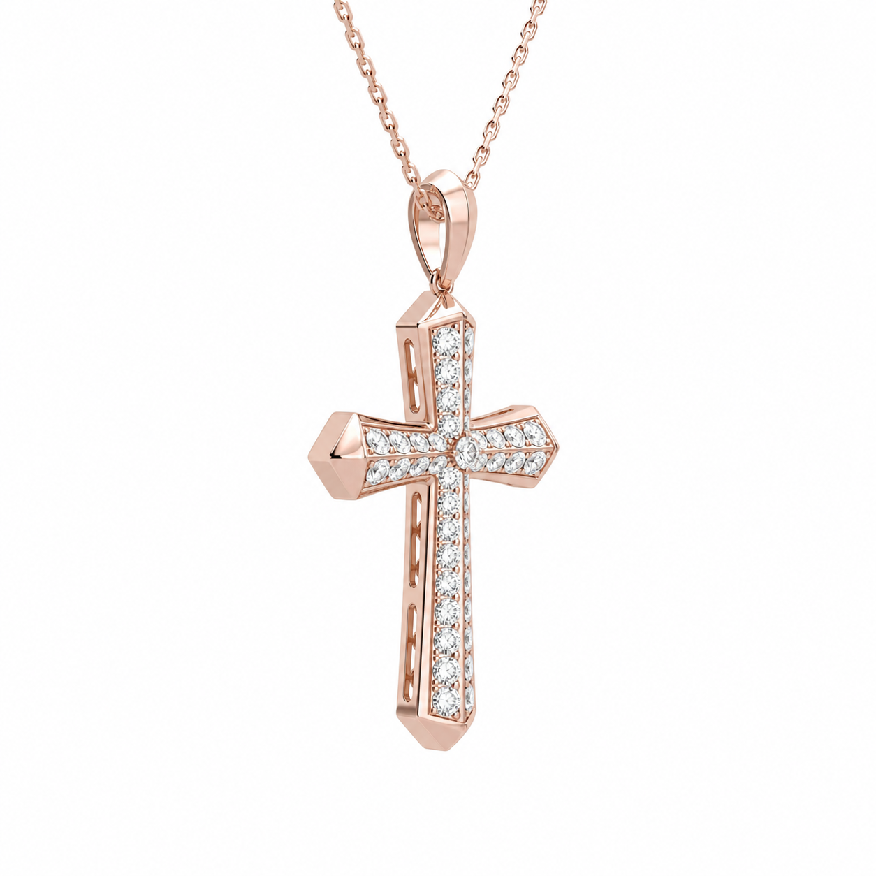 Zelie Flare Edge Cross Diamond Pendant Necklace in 14K Rose Gold second product view