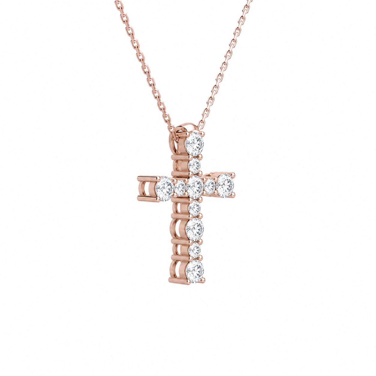 Aurette Prong Cross Diamond Pendant Necklace in 14K Rose Gold second product view