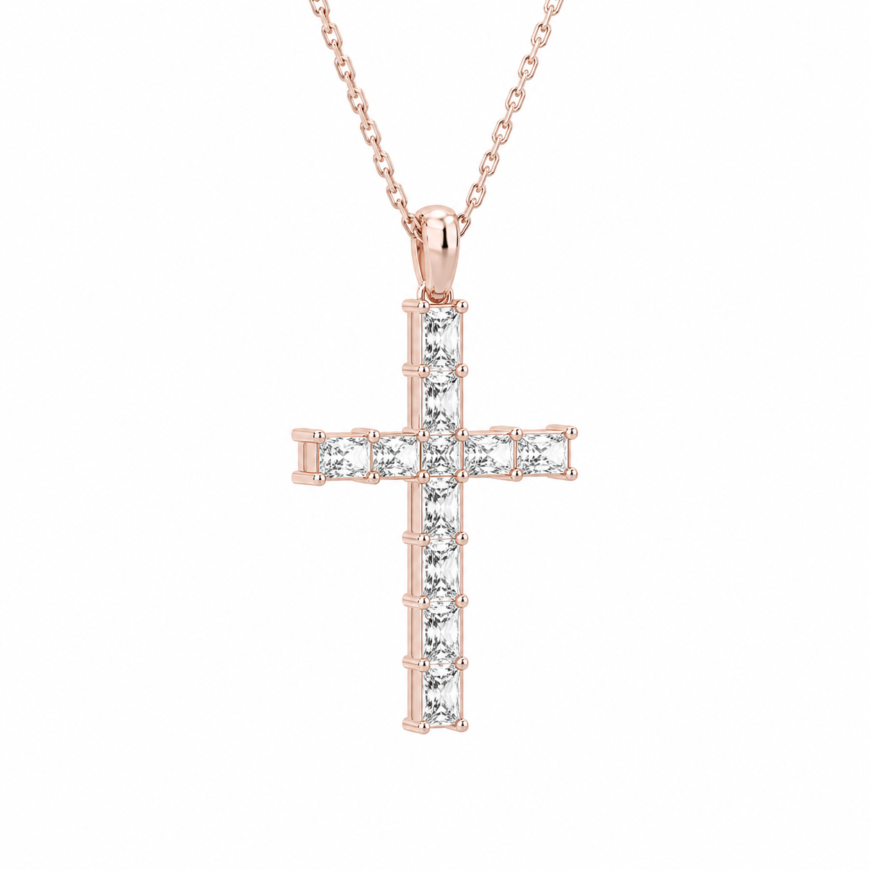 Ophira Mixed Cross Diamond Pendant Necklace in 14K Rose Gold second product view