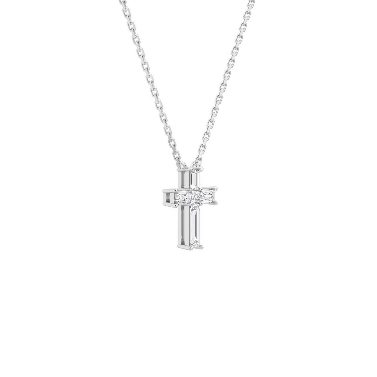 Sora Baguette Cross Diamond Pendant Necklace in 18K White Gold second product view