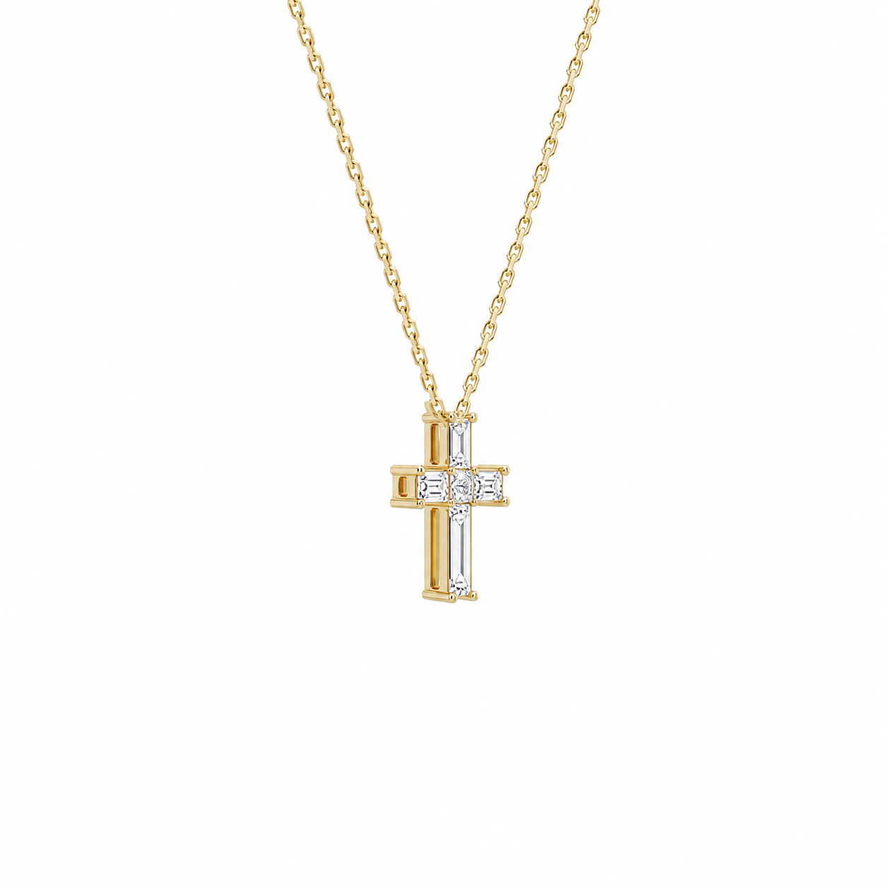 Sora Baguette Cross Diamond Pendant Necklace in 14K Yellow Gold second product view