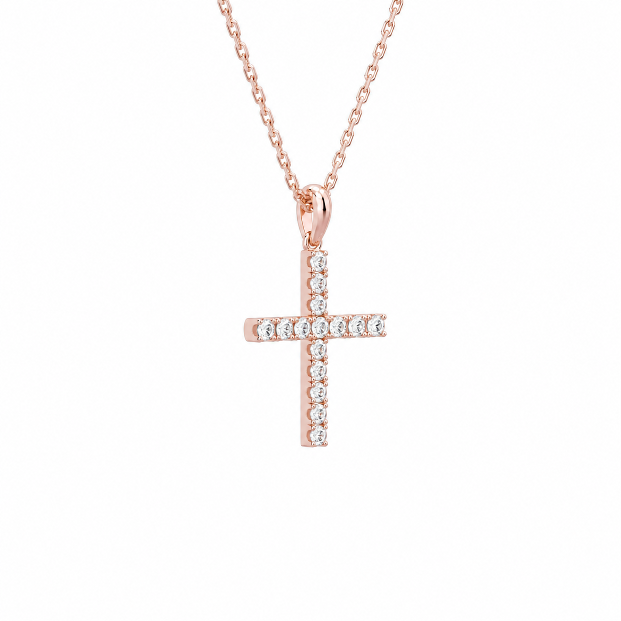 Hollis Classic Cross Diamond Pendant Necklace in 14K Rose Gold second product view