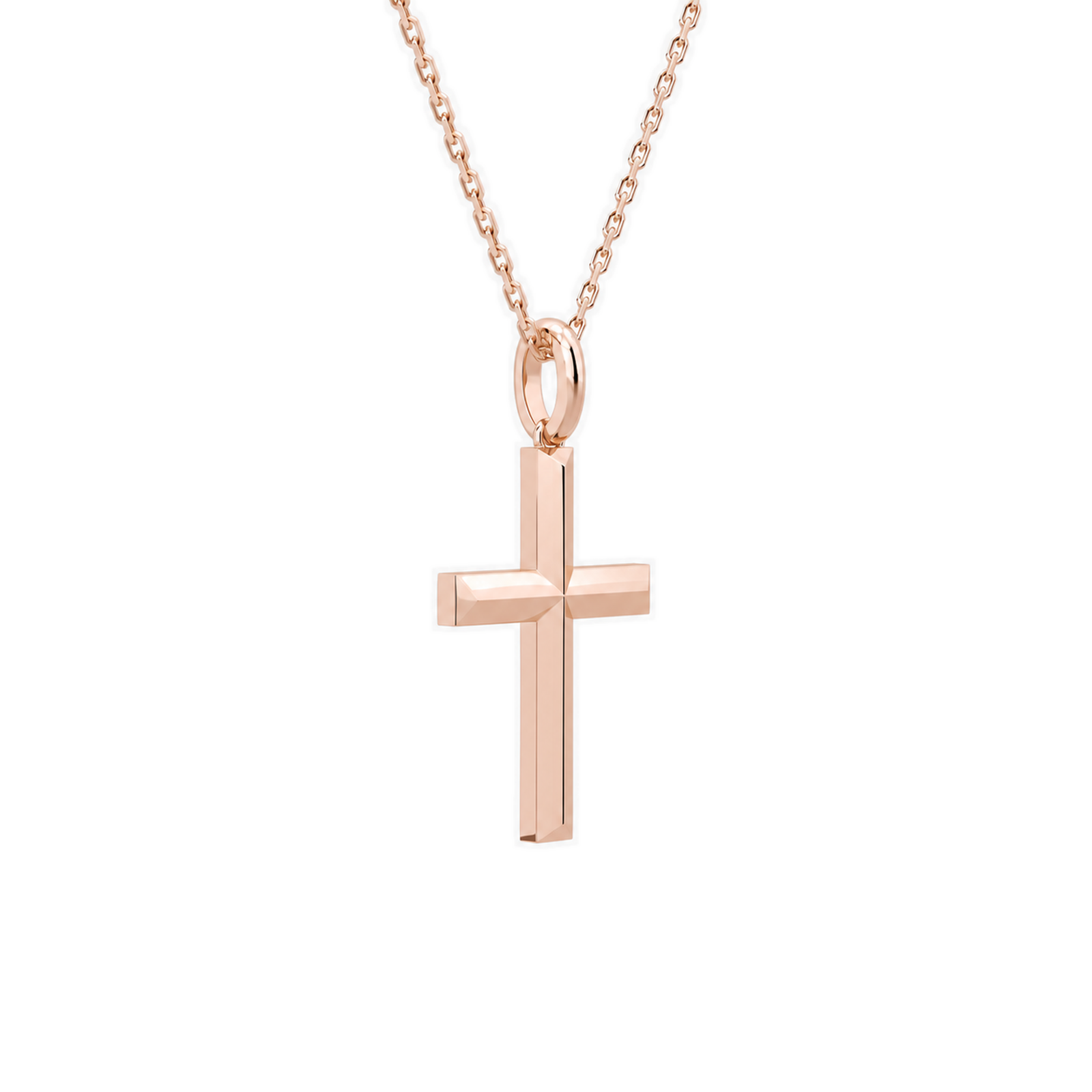 Laurel Beveled Edge Polished Cross Diamond Pendant Necklace in 14K Rose Gold second product view