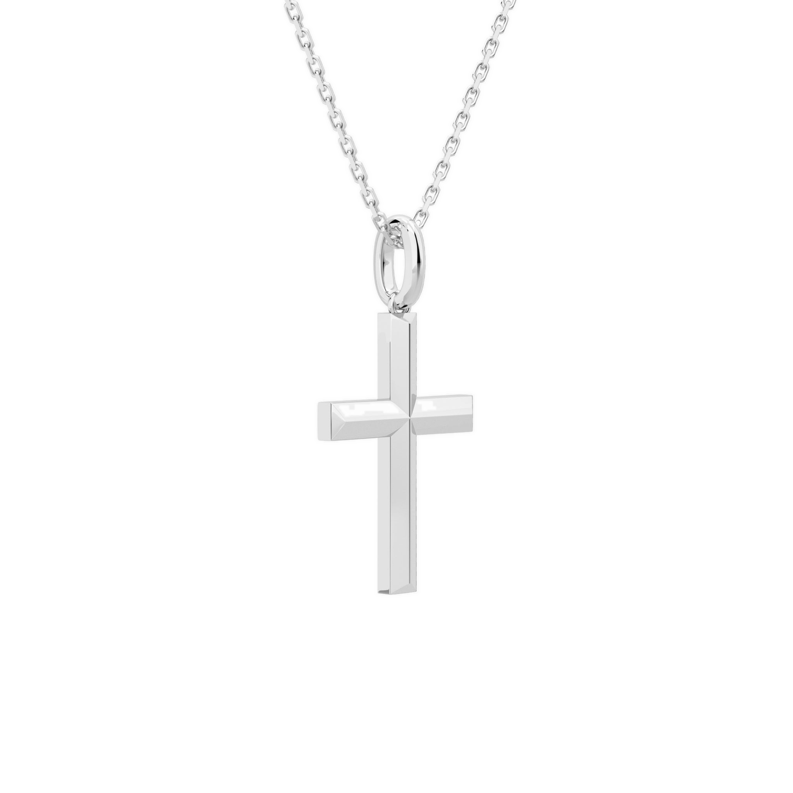 Laurel Beveled Edge Polished Cross Diamond Pendant Necklace in Platinum second product view