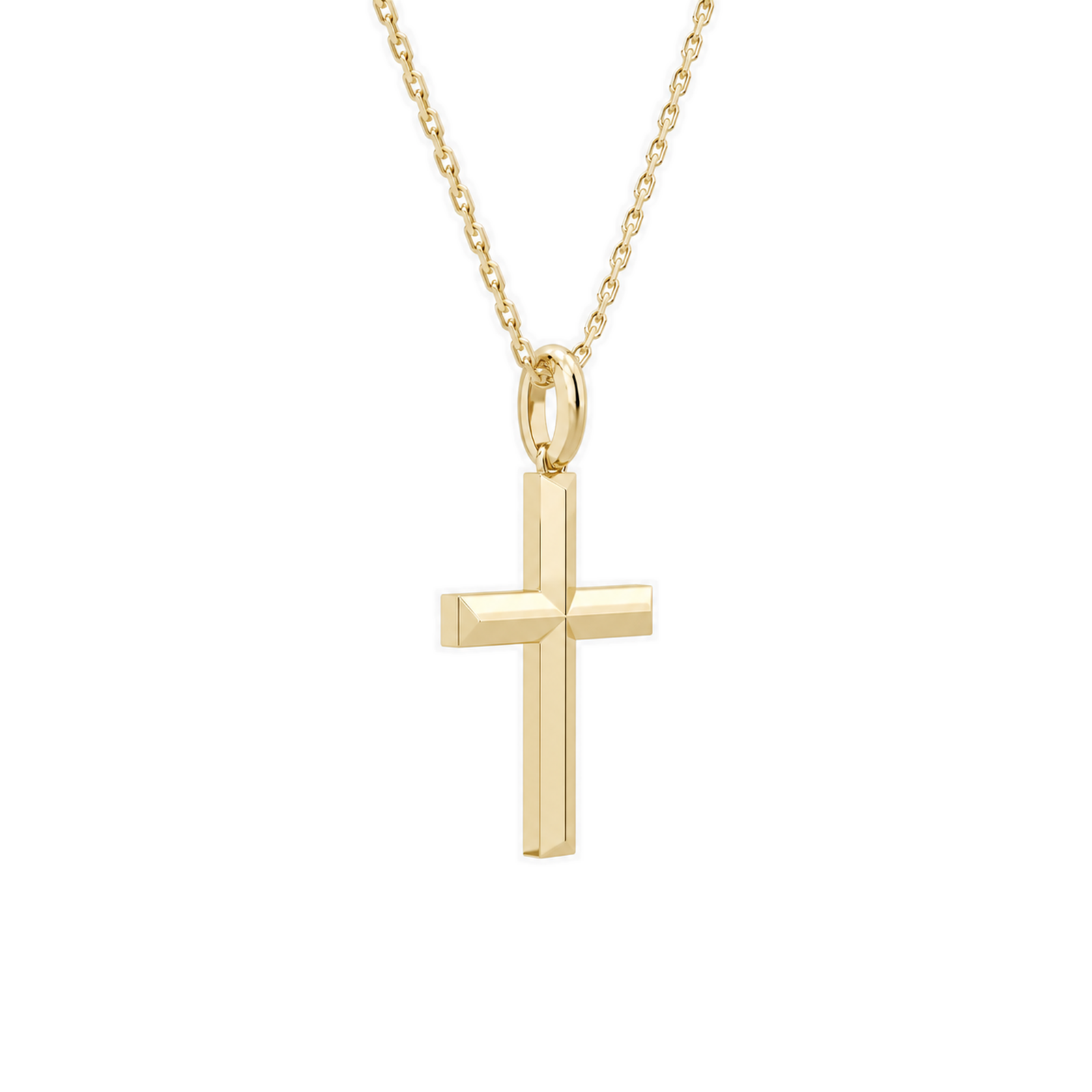 Laurel Beveled Edge Polished Cross Diamond Pendant Necklace in 14K Yellow Gold second product view