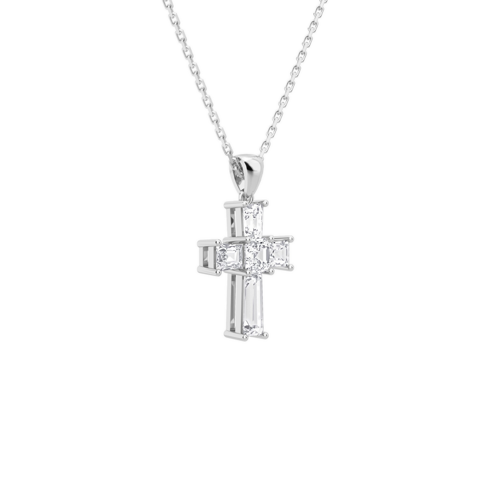Milena Tapered Baguette Cross Diamond Pendant Necklace in 14K White Gold second product view