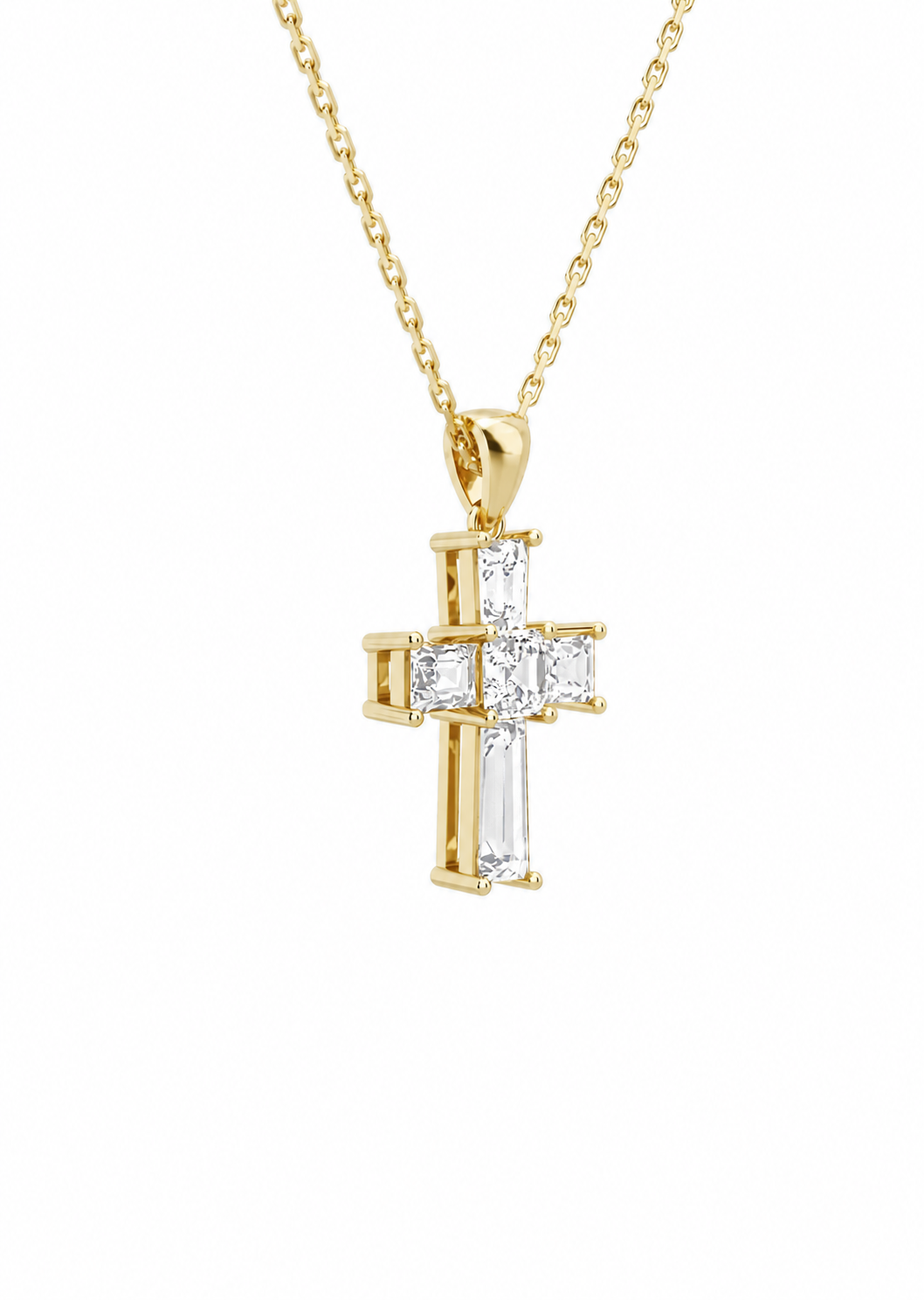 Milena Tapered Baguette Cross Diamond Pendant Necklace in 18K Yellow Gold second product view