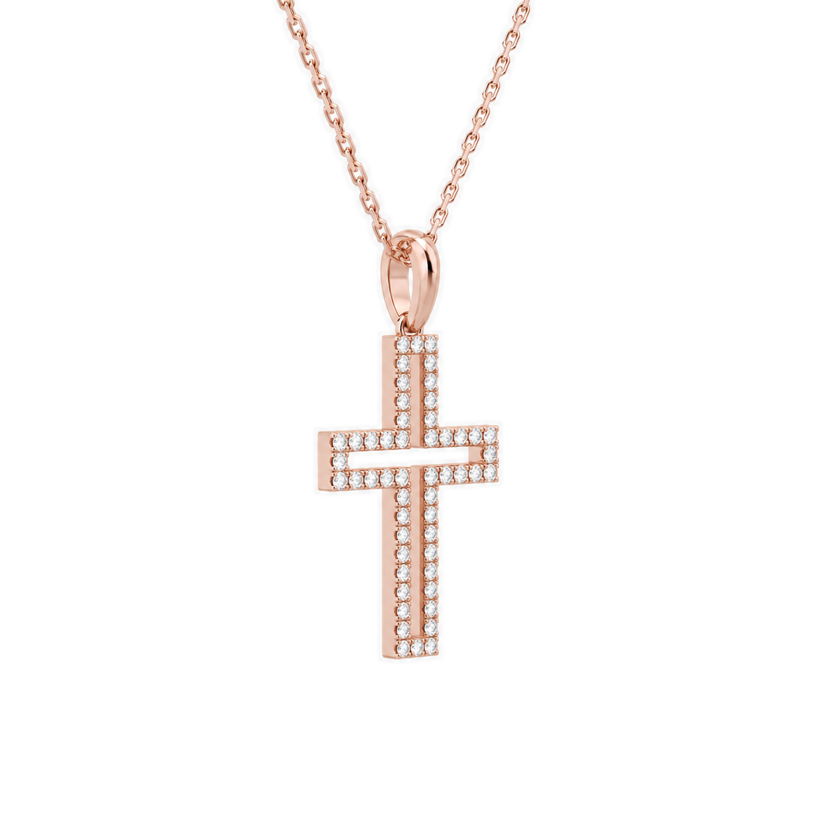 Winslet Classic Open Cross Diamond Pendant Necklace in 14K Rose Gold second product view