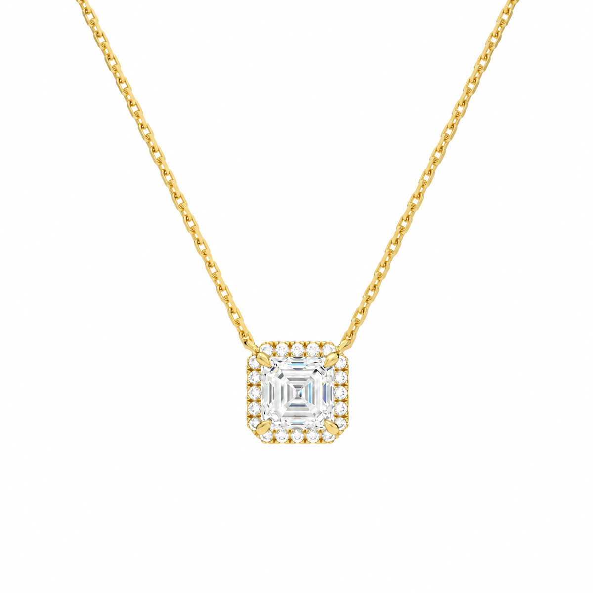 Jessa Asscher Halo Lab-Grown Diamond Necklace in 14K Yellow Gold, front view