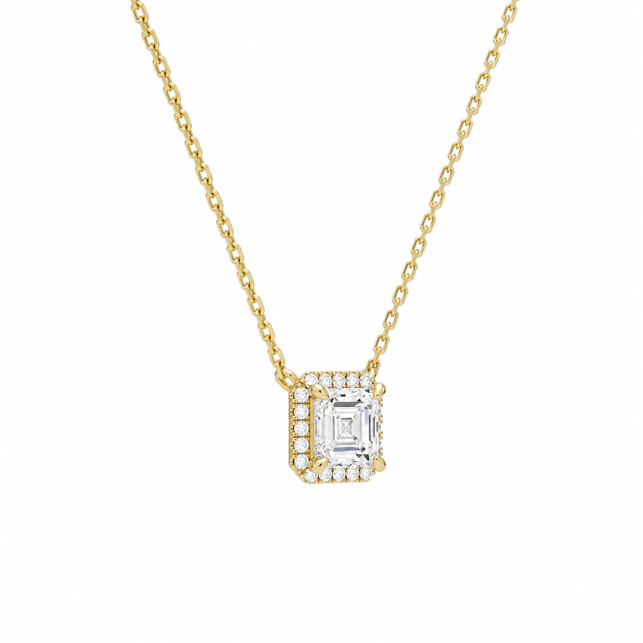 Jessa Asscher Halo Diamond Necklace in 18K Yellow Gold second product view