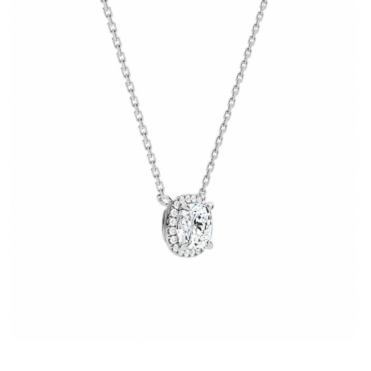 Jessa Cushion Halo Lab-Grown Diamond Necklace in 18K White Gold, alternate product view