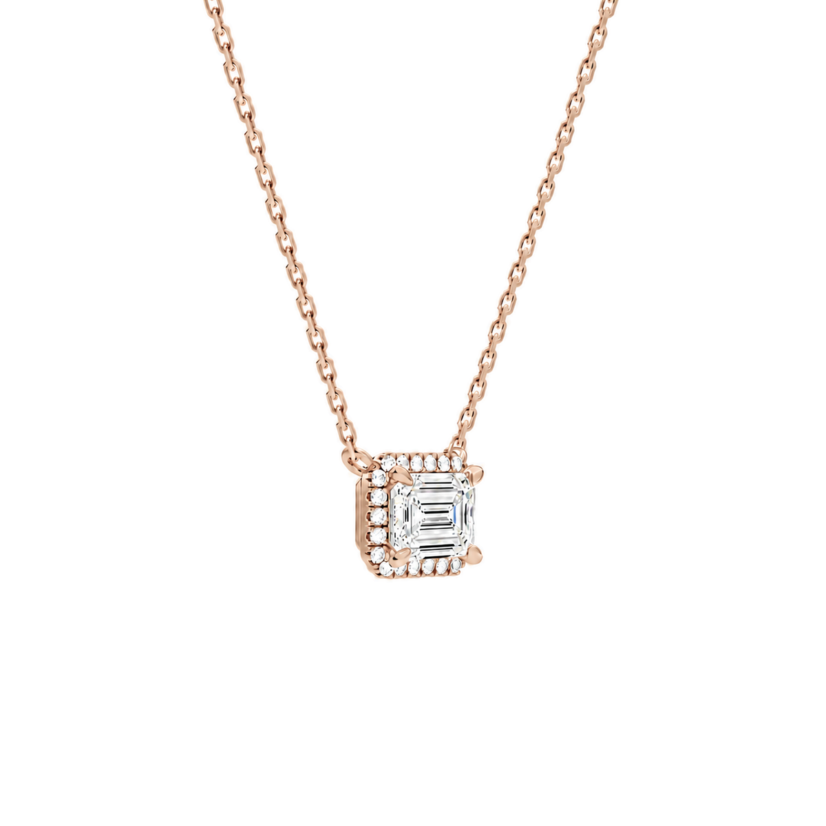 Jessa Emerald Halo Lab-Grown Diamond Necklace in 14K Rose Gold, alternate product view