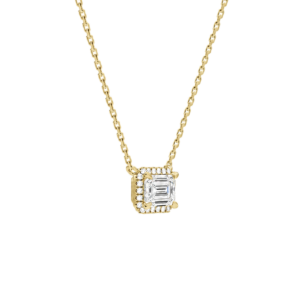 Jessa Emerald Halo Lab-Grown Diamond Necklace in 18K Yellow Gold, alternate product view