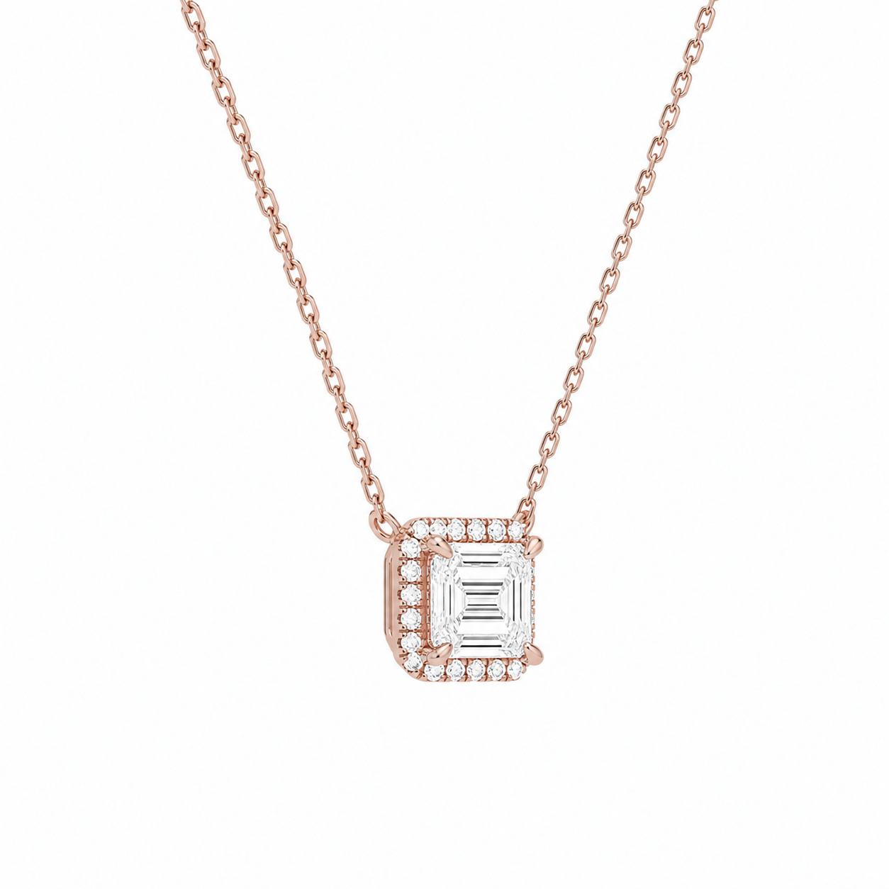 Jessa Emerald Halo Diamond Necklace in 14K Rose Gold second product view