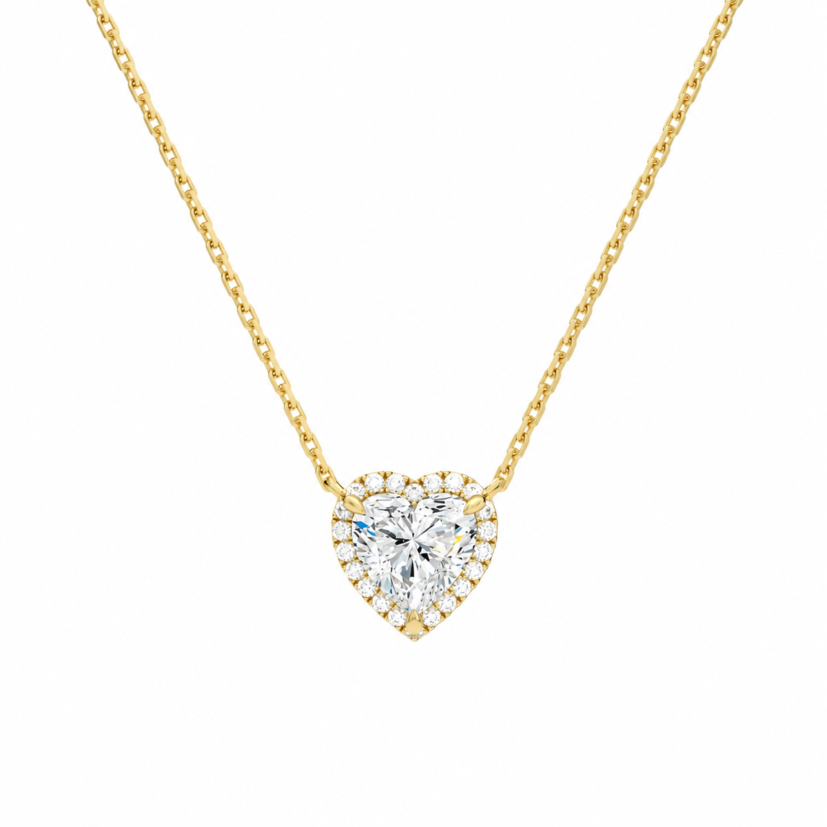 Jessa Heart Halo Lab-Grown Diamond Necklace in 18K Yellow Gold, front view