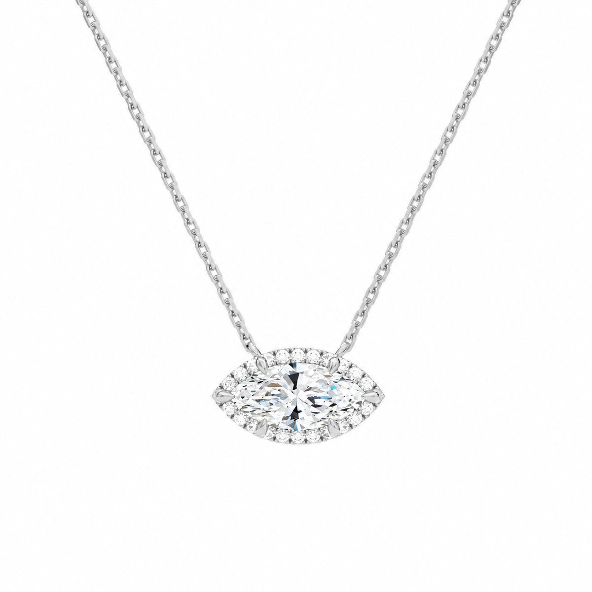 Jessa Marquise Halo Lab-Grown Diamond Necklace in 18K White Gold, front view