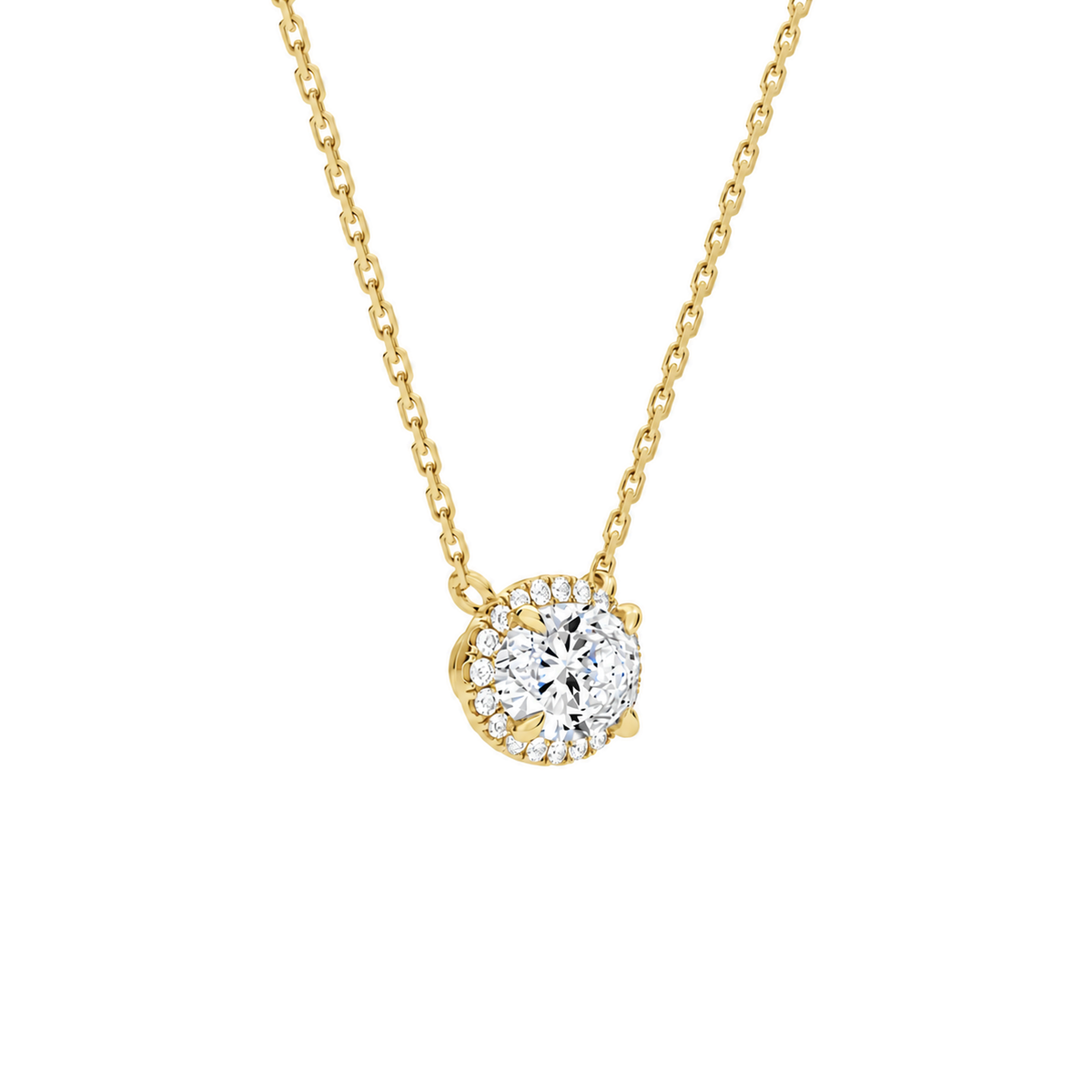 Jessa Oval Halo Lab-Grown Diamond Necklace in 18K Yellow Gold, alternate product view
