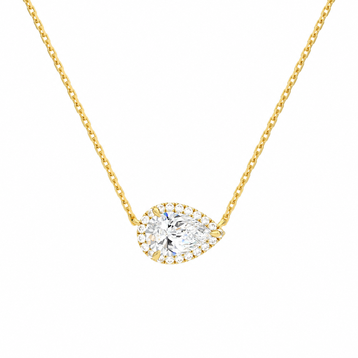 Jessa Pear Halo Lab-Grown Diamond Necklace in 14K Yellow Gold, front view
