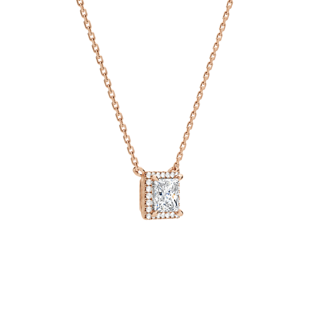 Jessa Princess Halo Lab-Grown Diamond Necklace in 14K Rose Gold, alternate product view