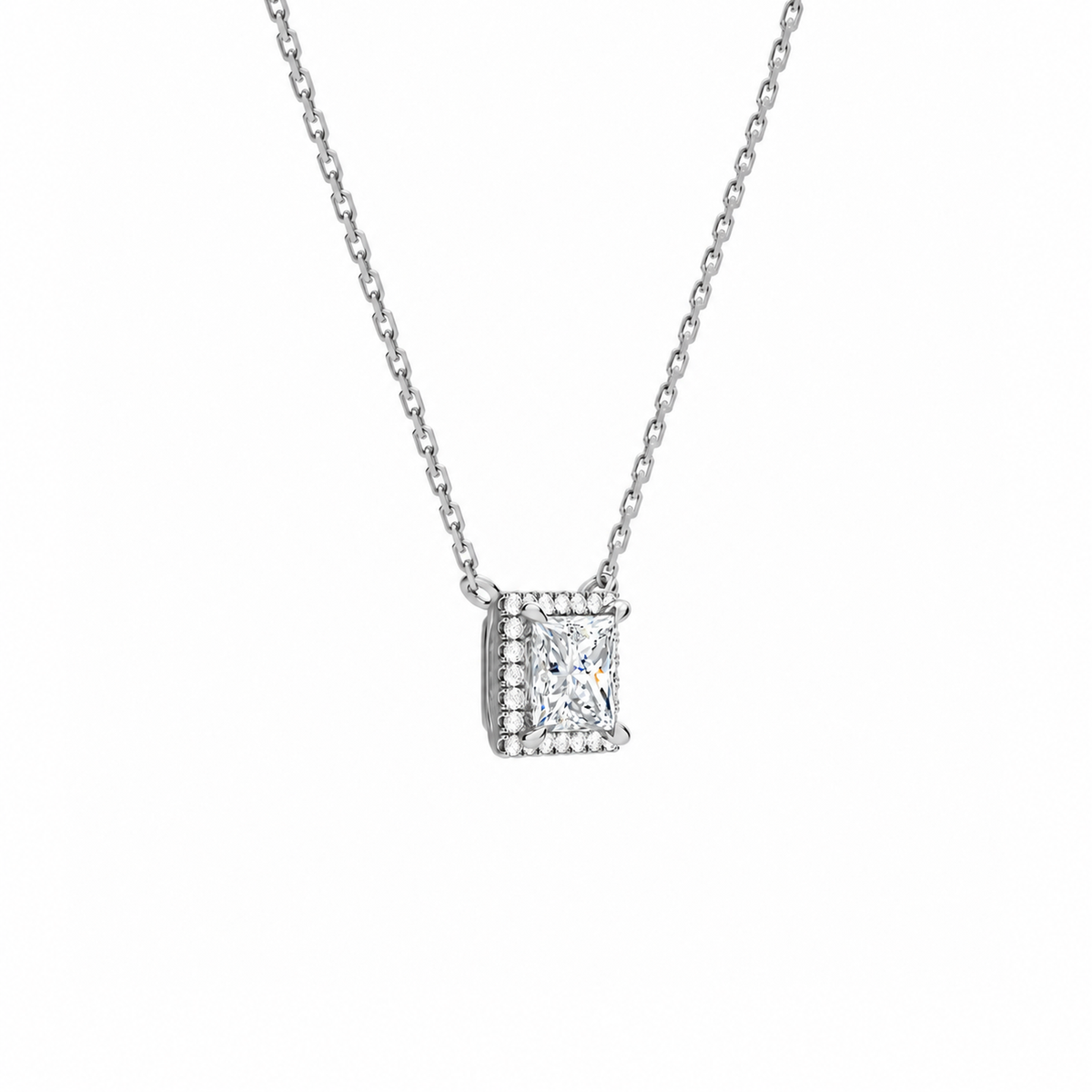 Jessa Princess Halo Lab-Grown Diamond Necklace in Platinum, alternate product view