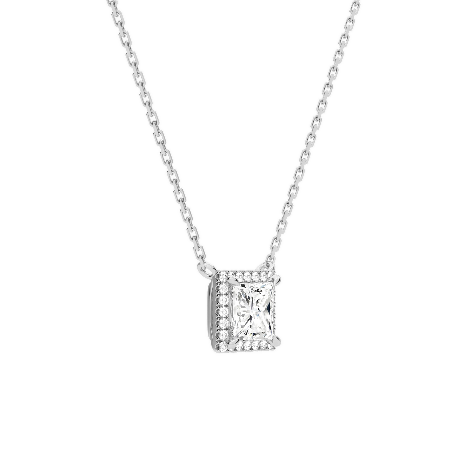 Jessa Princess Halo Diamond Necklace in 14K White Gold second product view