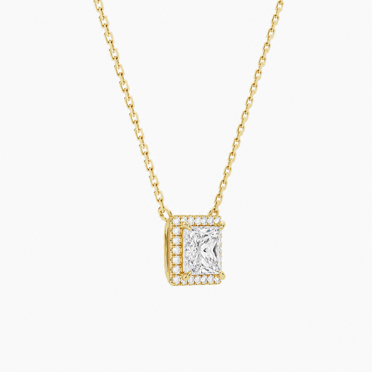 Jessa Princess Halo Diamond Necklace in 14K Yellow Gold second product view