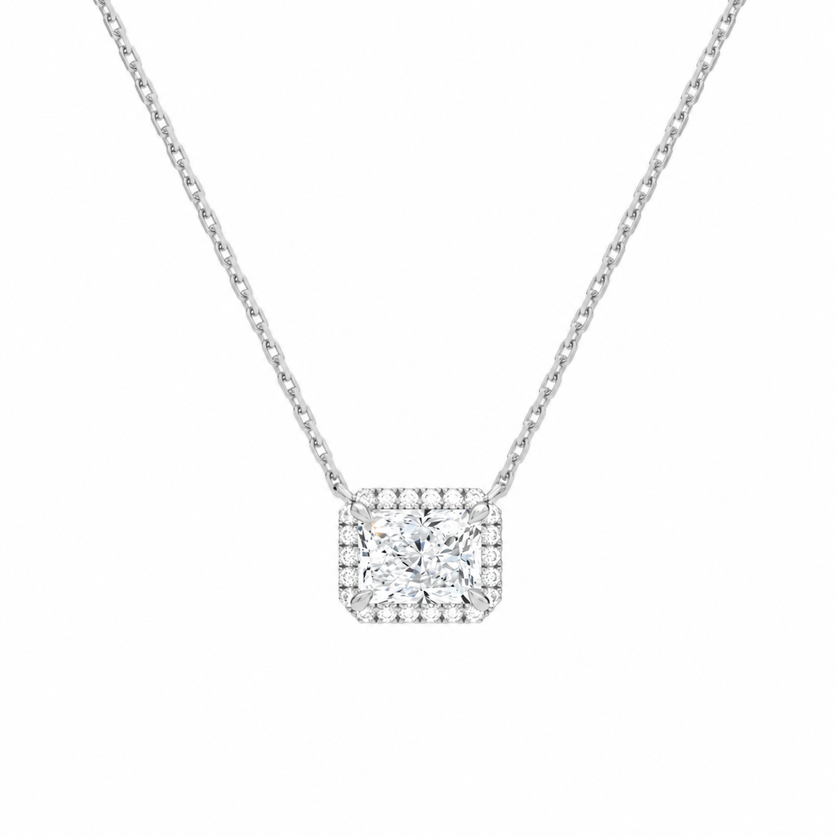 Jessa Radiant Halo Lab-Grown Diamond Necklace in 14K White Gold, front view