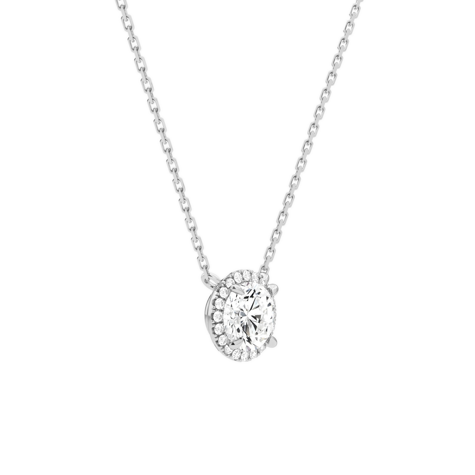Jessa Round Halo Diamond Necklace in 14K White Gold second product view