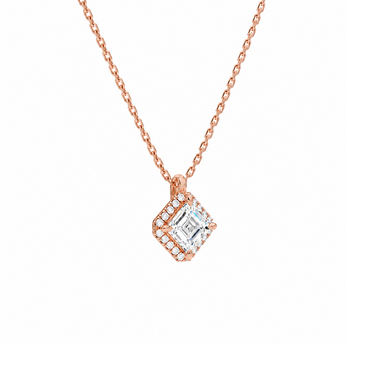 Malia Asscher Halo Lab-Grown Diamond Pendant Necklace in 14K Rose Gold, alternate product view