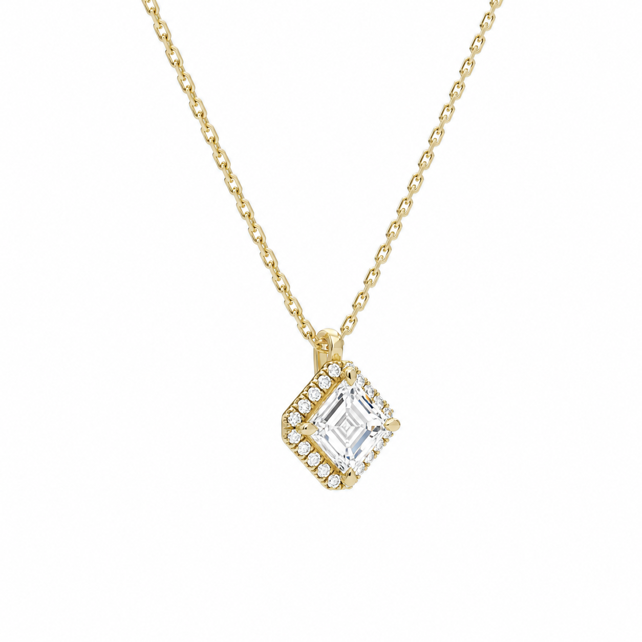 Malia Asscher Halo Diamond Pendant Necklace in 18K Yellow Gold second product view