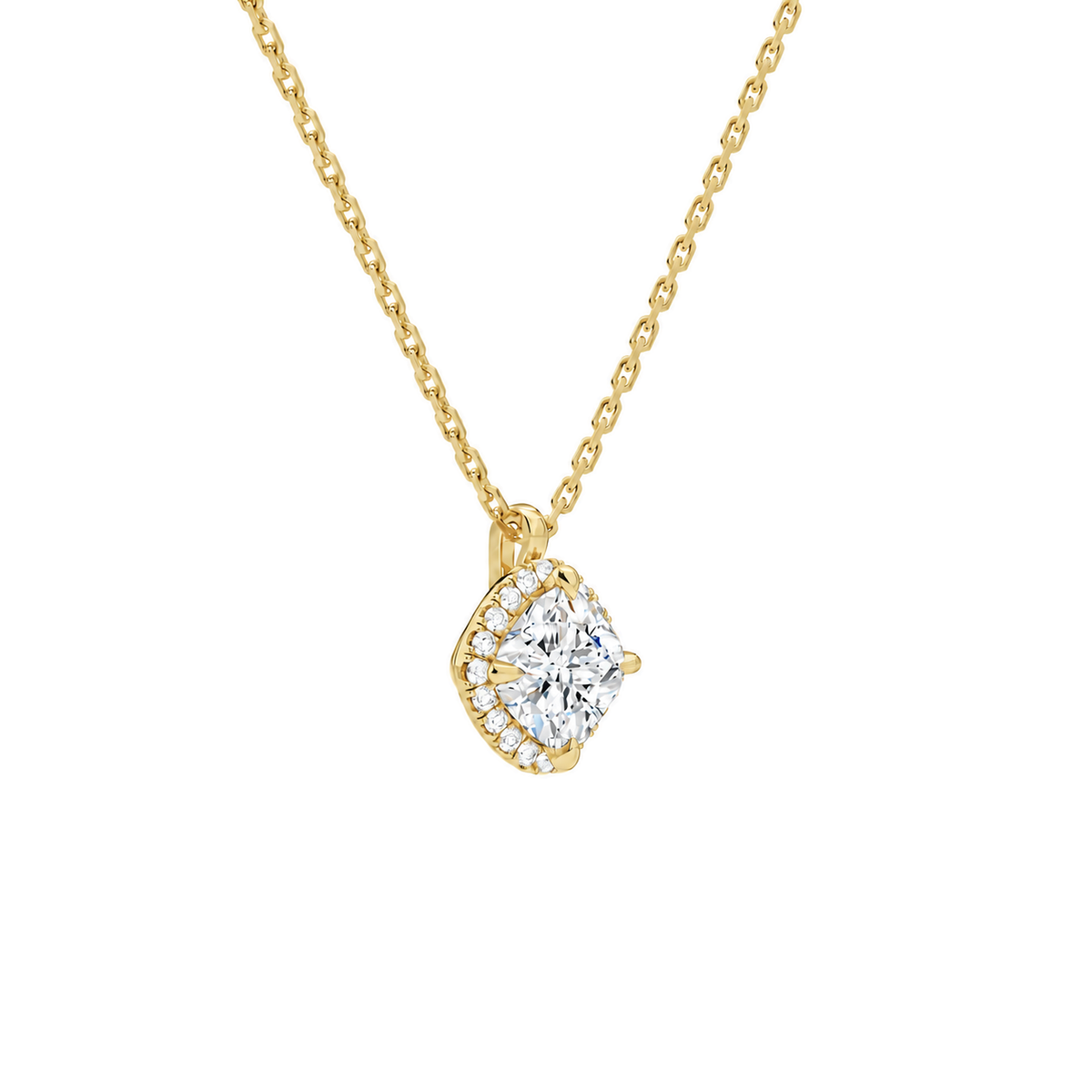 Malia Cushion Halo Lab-Grown Diamond Pendant Necklace in 14K Yellow Gold, alternate product view