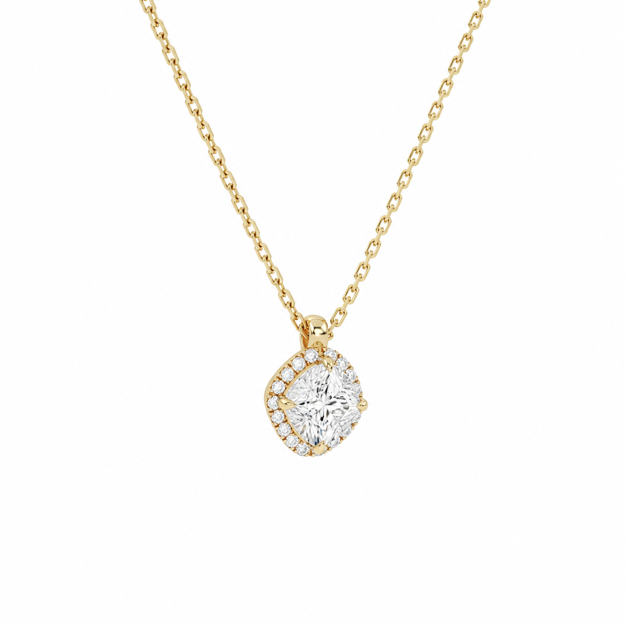 Malia Cushion Halo Diamond Pendant Necklace in 14K Yellow Gold second product view