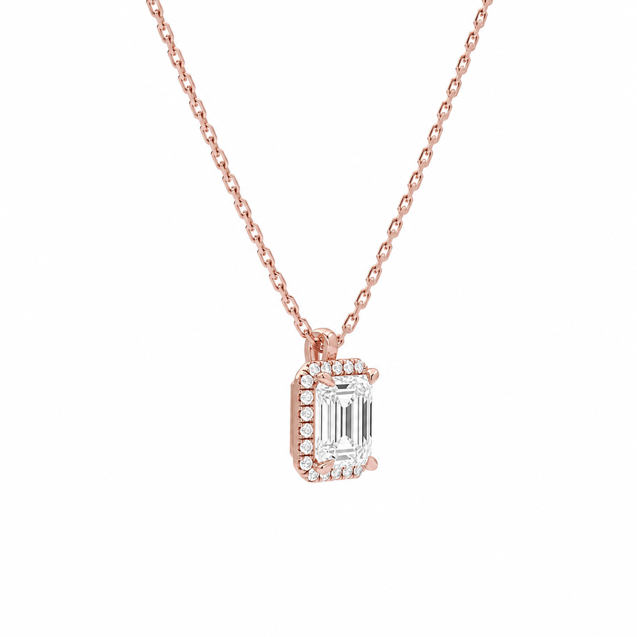 Malia Emerald Halo Diamond Pendant Necklace in 14K Rose Gold second product view