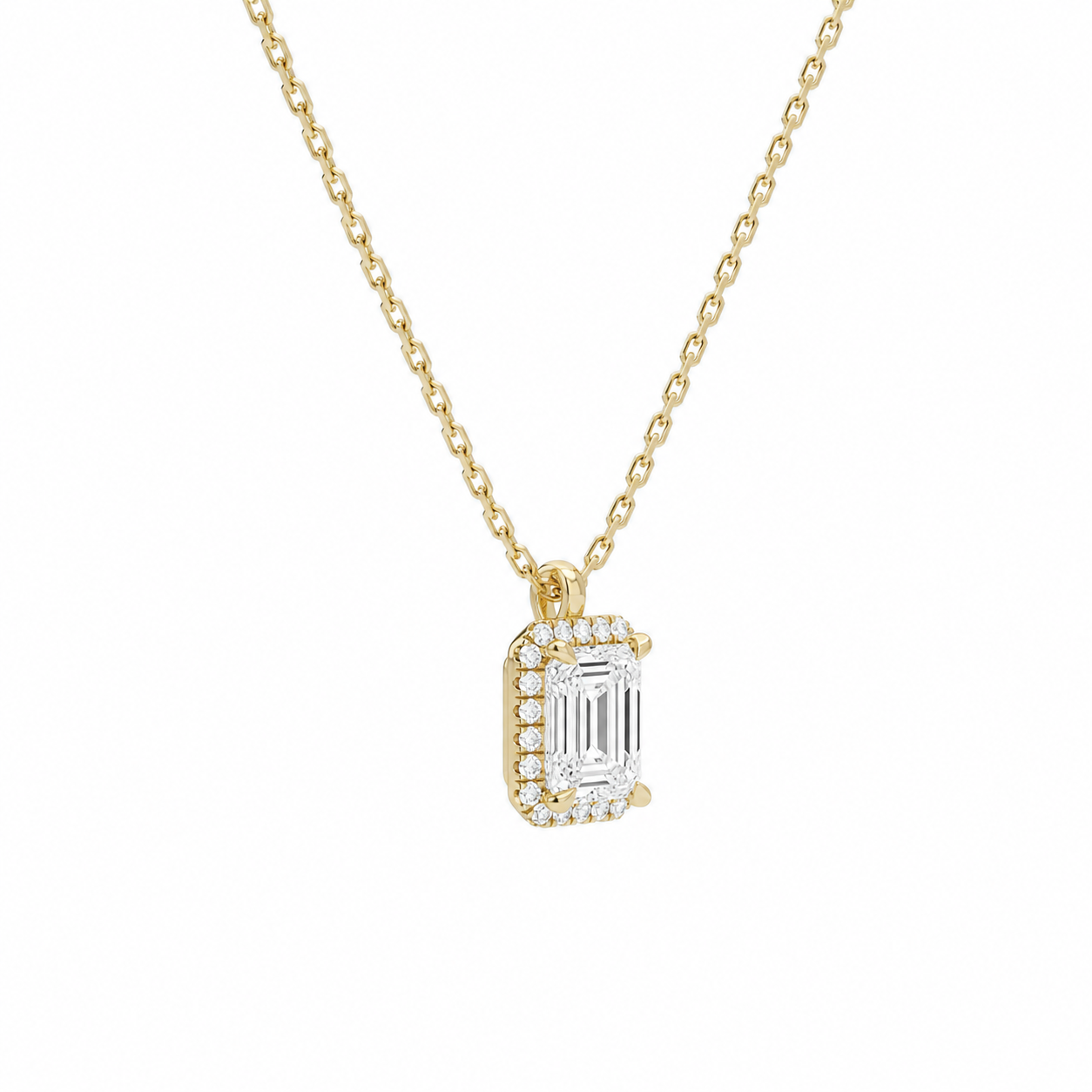 Malia Emerald Halo Diamond Pendant Necklace in 14K Yellow Gold second product view